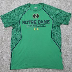 Notre Dame Shirt Mens Small Green Under Armour Loose Fit Heatgear S/S Pullover